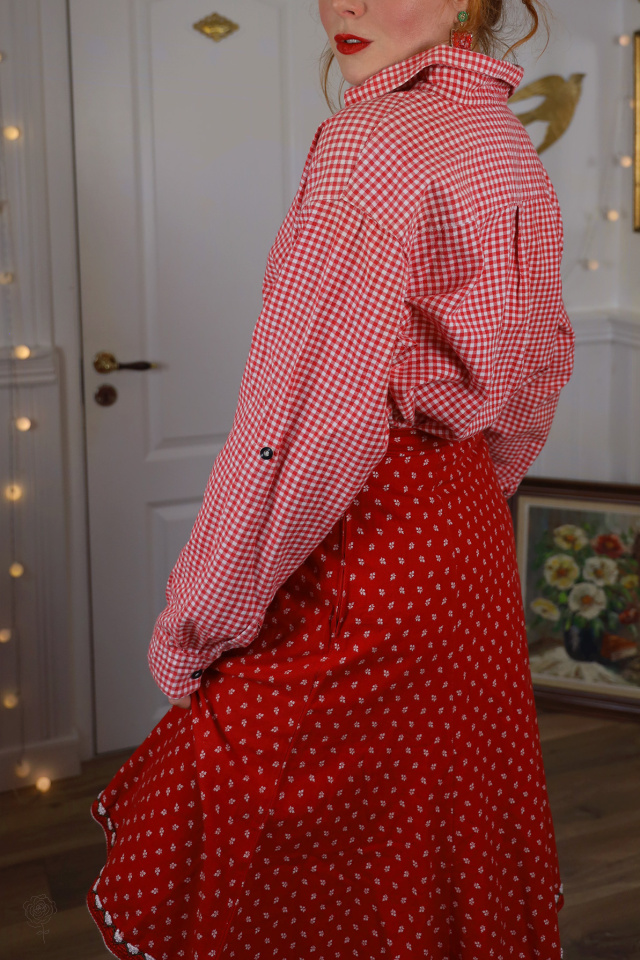 Red Gingham Vintage Cotton Blouse | L/XL
