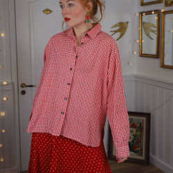 Red Gingham Vintage Cotton Blouse | L/XL