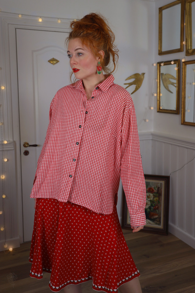 Red Gingham Vintage Cotton Blouse | L/XL
