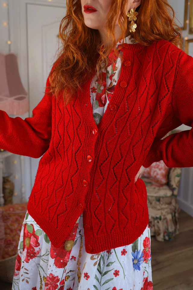 Red Knitted Vintage Cardigan | S