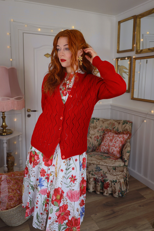 Red Knitted Vintage Cardigan | S
