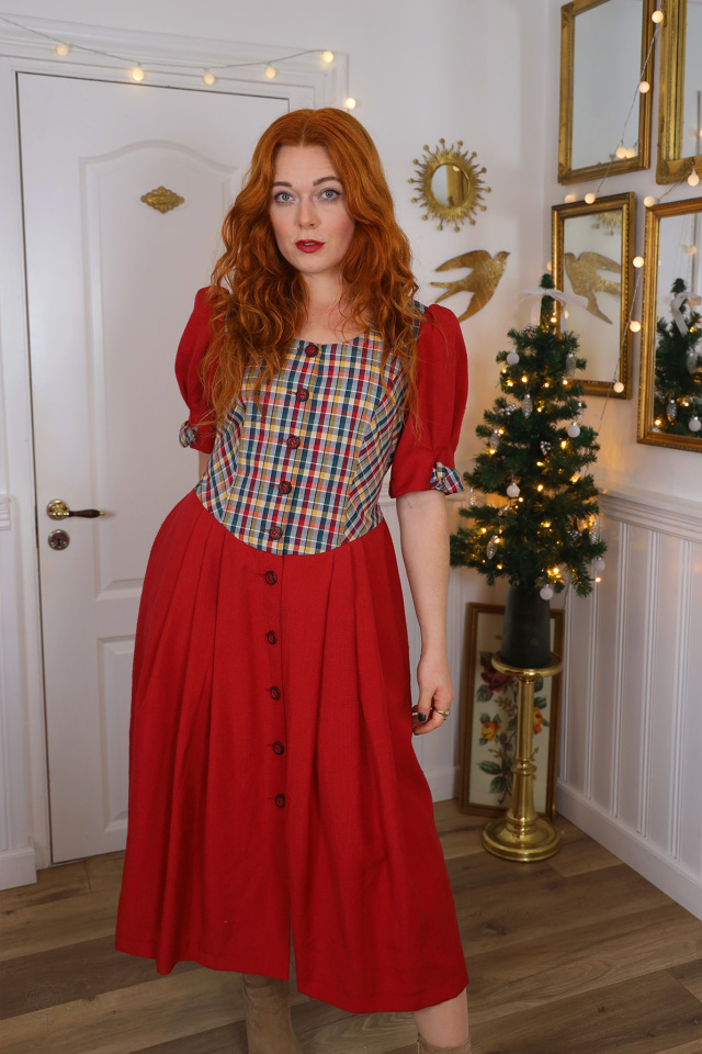 Red Multi Coloured Torso Vintage Dress | M