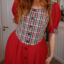 Red Multi Coloured Torso Vintage Dress | M