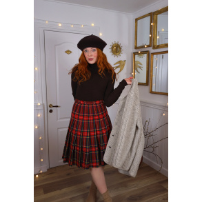 Red Plaid Pleated Vintage Skirt | XS/S