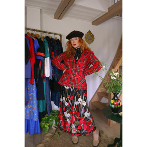 Black Red Floral 70's Vintage Skirt | S