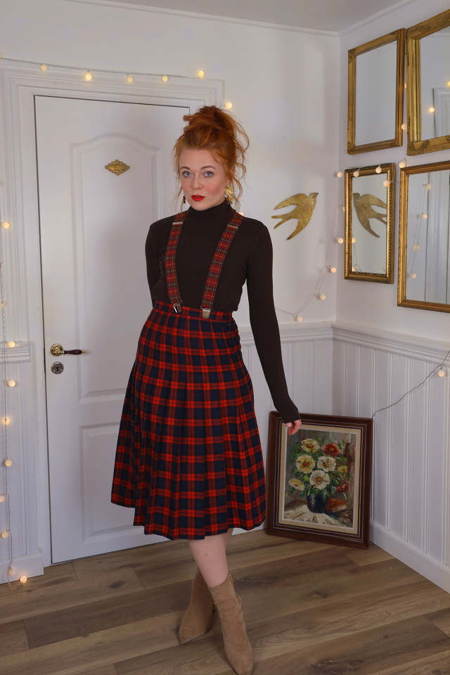Red &amp; Black Plaid Vintage Wool Skirt | S