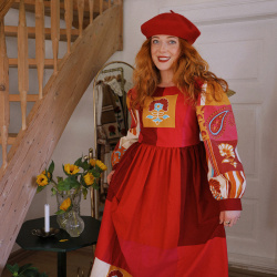Rita's Red Playful Upcycled Dress | M