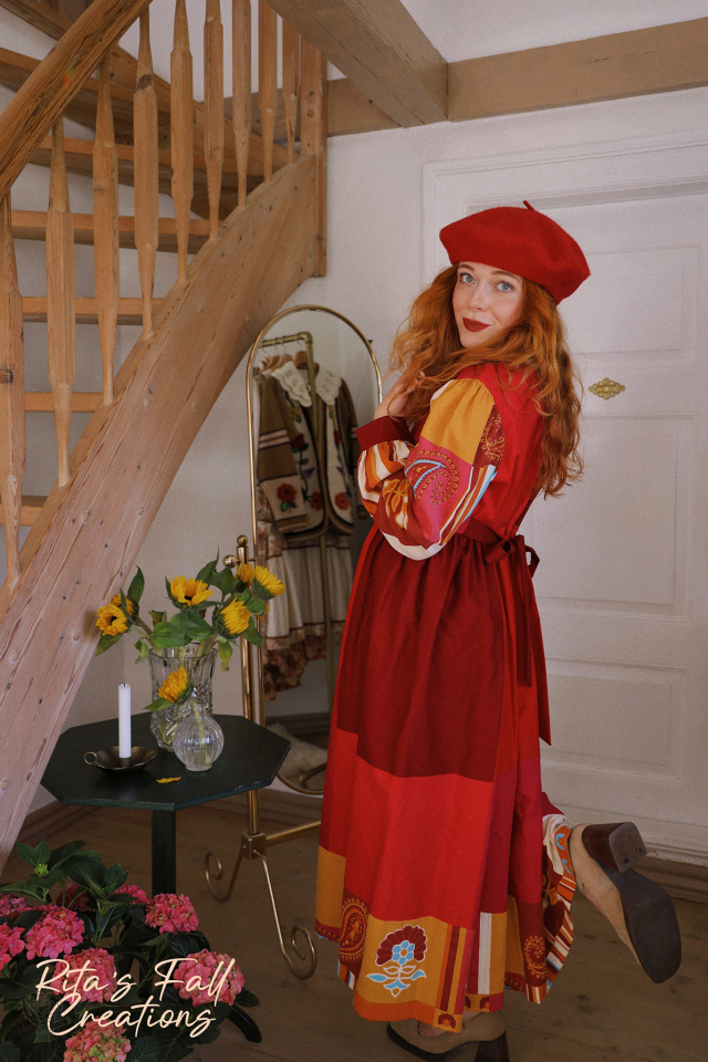 Rita's Red Playful Upcycled Dress | M