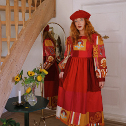 Rita's Red Playful Upcycled Dress | M
