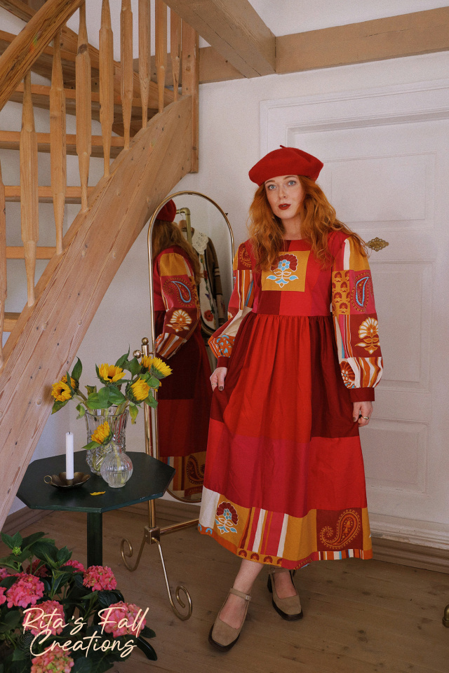 Rita's Red Playful Upcycled Dress | M