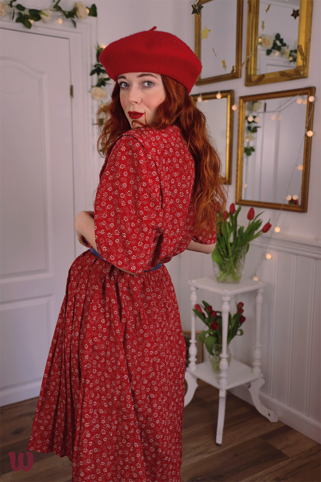 Red Floral Leslie Fay Vintage Dress | L/XL