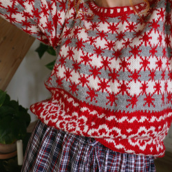 Red Snowflakes Handmade Sweater | M