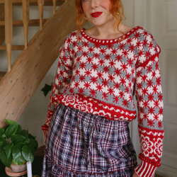 Red Snowflakes Handmade Sweater | M