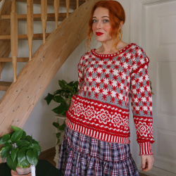 Red Snowflakes Handmade Sweater | M