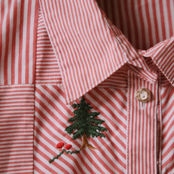 Red &amp; White Striped Embroidered Vintage Blouse | M