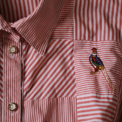 Red &amp; White Striped Embroidered Vintage Blouse | M