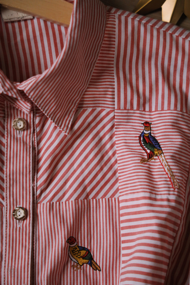 Red &amp; White Striped Embroidered Vintage Blouse | M