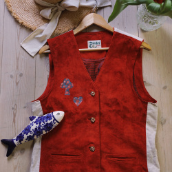 Red Suede Leather Vintage Waistcoat | M