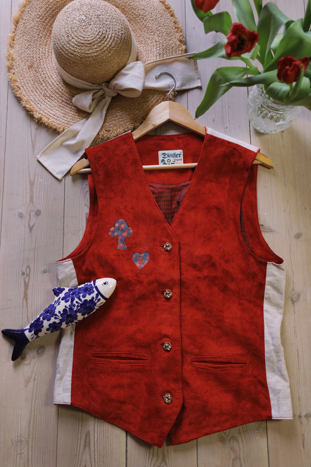 Red Suede Leather Vintage Waistcoat | M