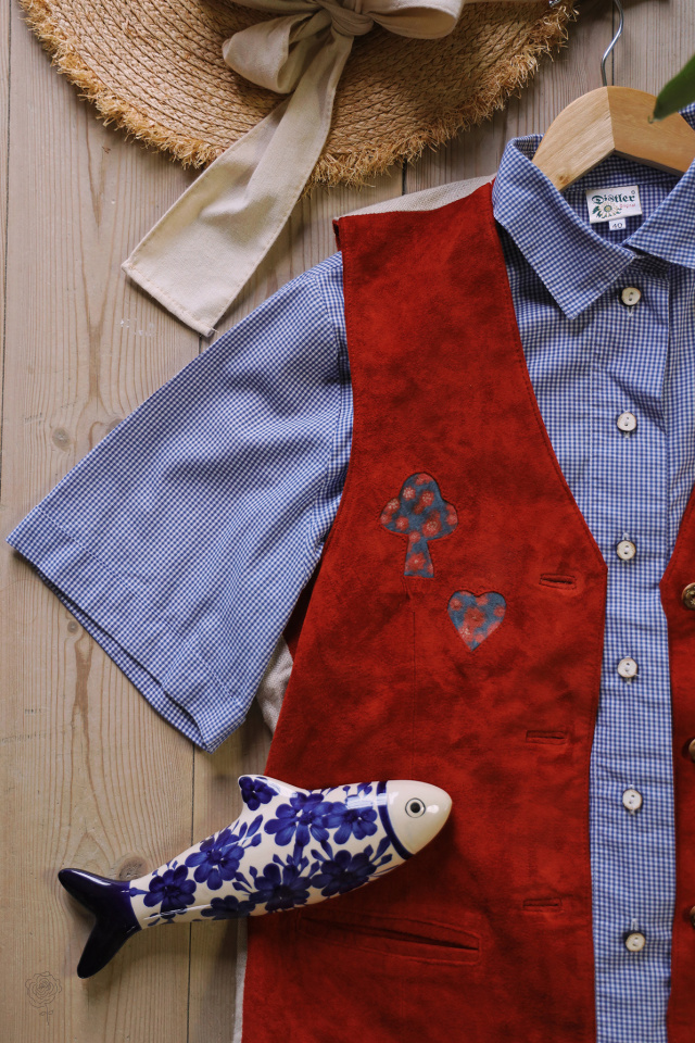 Red Suede Leather Vintage Waistcoat | M