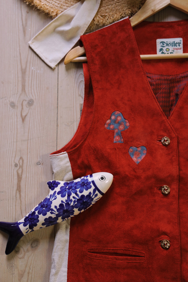 Red Suede Leather Vintage Waistcoat | M