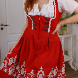 Red White Embroidererd Vintage Dress | M