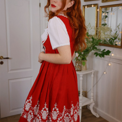 Red White Embroidererd Vintage Dress | M