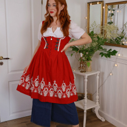 Red White Embroidererd Vintage Dress | M
