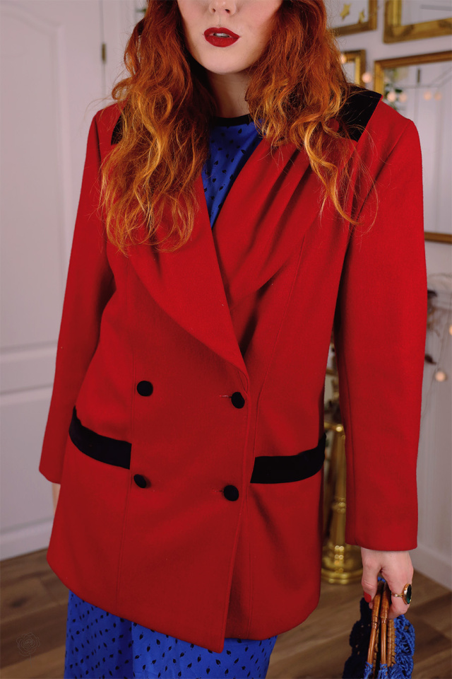 Red Wool 80's Vintage Coat | S