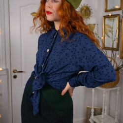 Redyed Dark Blue Leaf Blouse | M