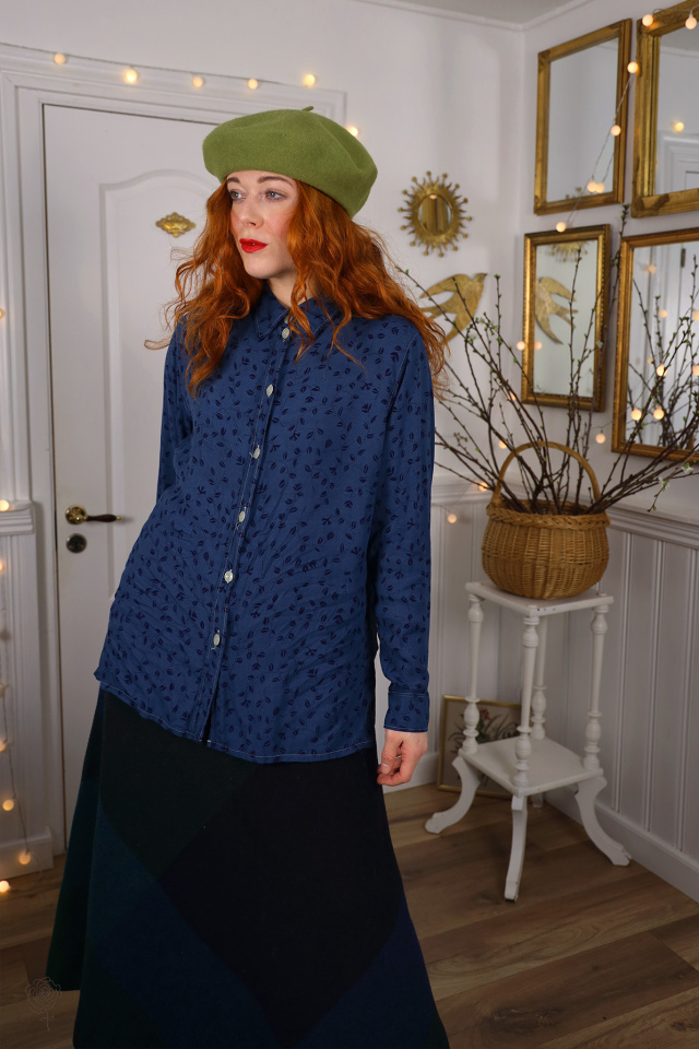 Redyed Dark Blue Leaf Blouse | M