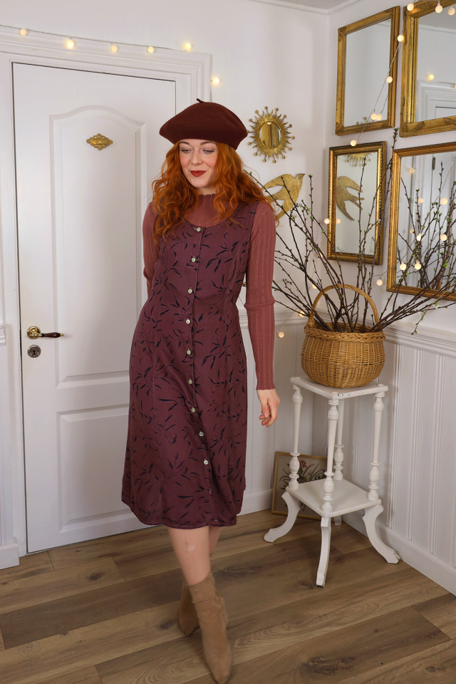 Redyed Burgundy 90's Vintage Dress | M 