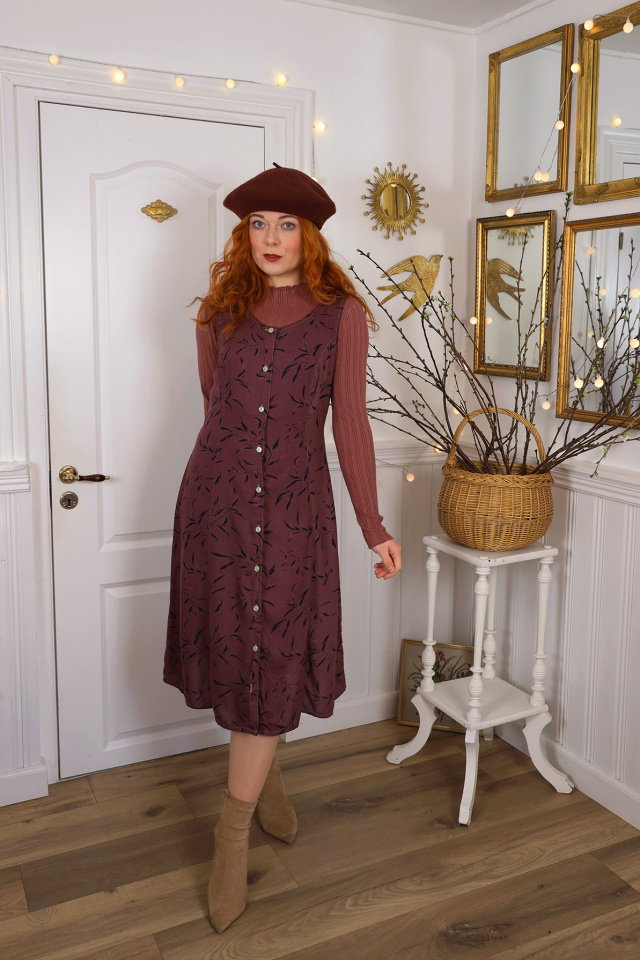 Redyed Burgundy 90's Vintage Dress | M 