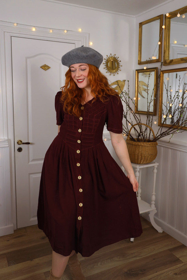 Redyed Burgundy Vintage Dress | S