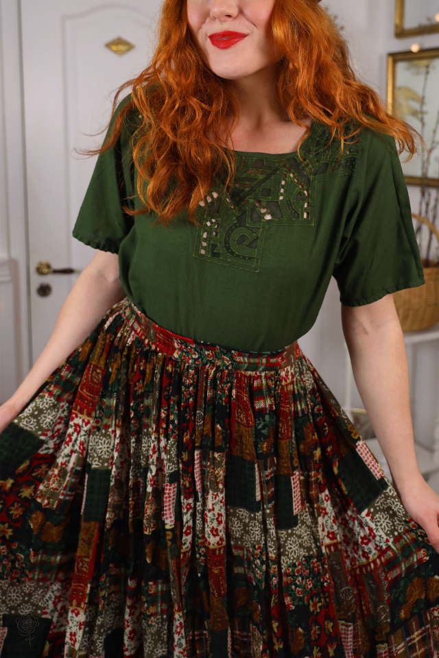 Redyed Green Cotton Vintage Top | S