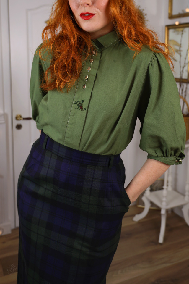 Redyed Olive Green Vintage Blouse | M