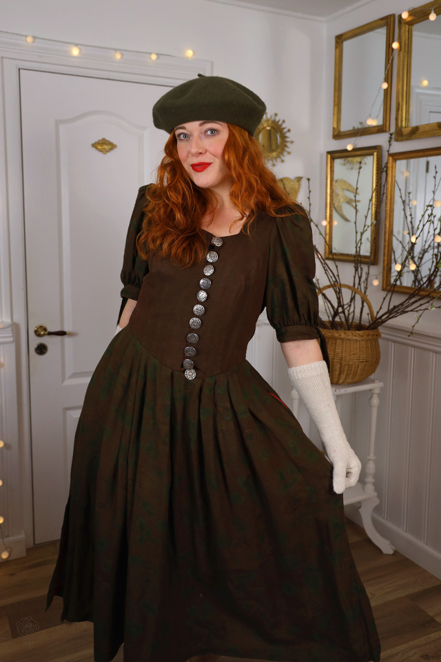 Redyed Khaki &amp; Brown Austrian Vintage Dress | M