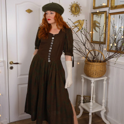 Redyed Khaki &amp; Brown Austrian Vintage Dress | M