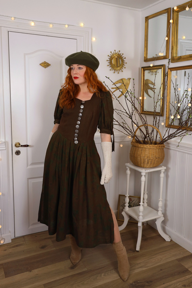 Redyed Khaki &amp; Brown Austrian Vintage Dress | M