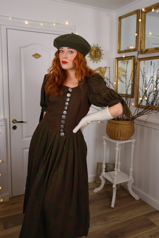 Redyed Khaki &amp; Brown Austrian Vintage Dress | M