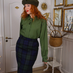 Blue &amp; Green Plaid Vintage Pencil Skirt | S/M