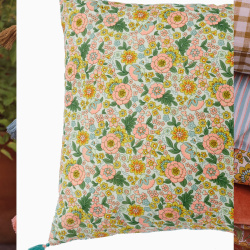 Retro Floral &amp; Blue Stripy Cotton Pillow Cover