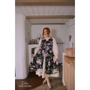 Rita's Beige Dress & Dark Blue Rose Overdress | M