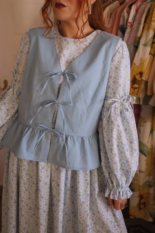 Rita's Blue Blossom Recycled Dress  &amp; Waistcoat | L