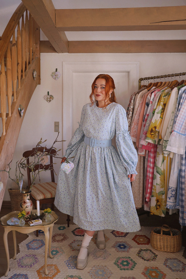 Rita's Blue Blossom Recycled Dress  &amp; Waistcoat | L