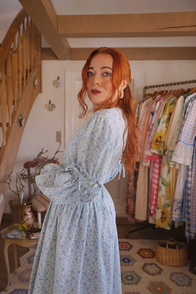 Rita's Blue Blossom Recycled Dress  &amp; Waistcoat | L