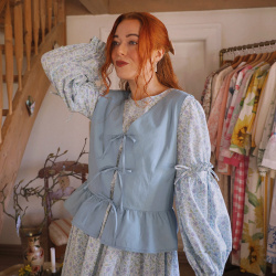 Rita's Blue Blossom Recycled Dress  &amp; Waistcoat | L