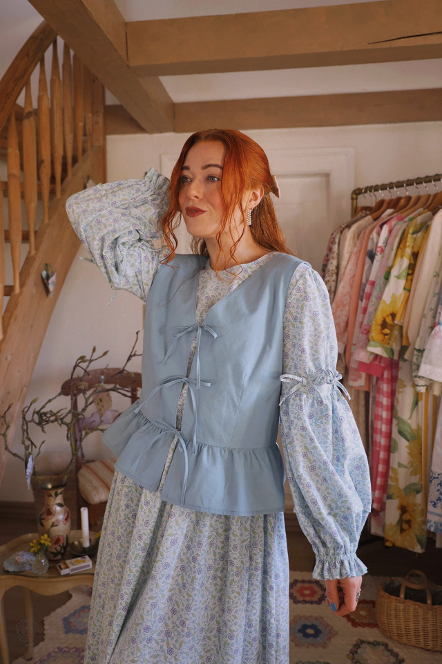 Rita's Blue Blossom Recycled Dress  &amp; Waistcoat | L