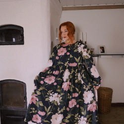 Rita's Dark Blue Rose Floral Recycled Dress | L