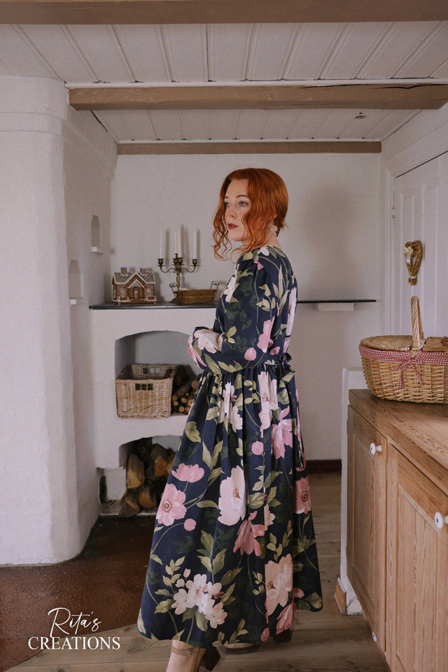 Rita's Dark Blue Rose Floral Recycled Dress | L